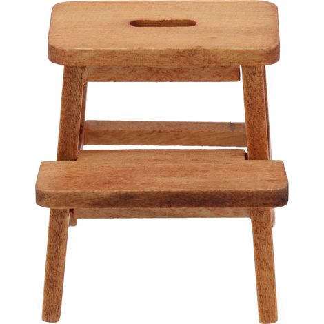 Tabouret miniature pour maison de poupée à l'échelle 1/12, modèle Vivid 4 pieds, 2 marches, léger, de forme rectangulaire, en bois. (1/5)