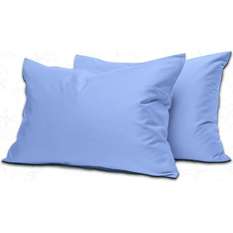Lot de 2 housses de coussin, draps doux et de qualité supérieure et lin, coton égyptien 200 fils (50 x 75 + 15 cm (bleu ciel) (1/5)