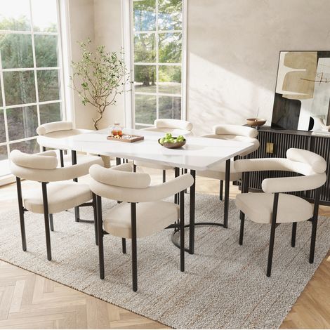 Conjunto de mesa de comedor de metal y MDF beige/blanco, 4 plazas, estilo moderno (1/5)