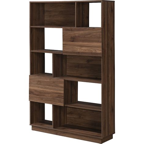 Bibliothèque avec 2 portes et 8 niches - Naturel foncé - CEVANIA