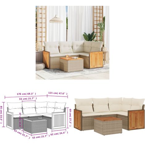 Salon de jardin avec coussins 5 pcs beige résine tressée - Ensemble Salon De Jardin - Meuble Extérieur - Jardin Design - Mobilier De Jardin - Set Salon - Home & Living (1/3)