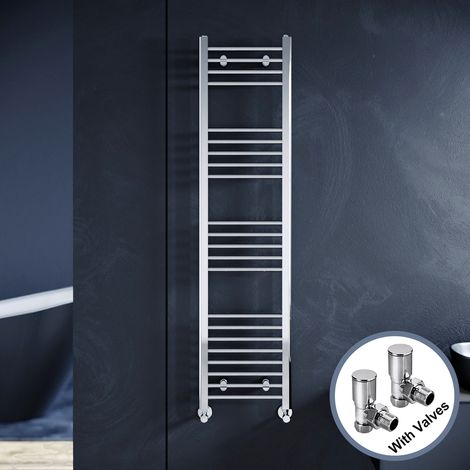 ELEGANT 1600 x 400 mm Modern Straight Towel Rail Radiator Chrome Bathroom Radiator + Angled Radiator Valves (1/5)