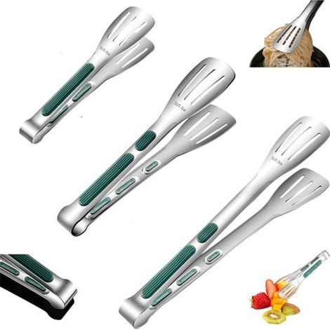 Set di 3 pinze da cucina in acciaio inox, pinze per grigliare, pinze per cucinare, con manici antiscivolo e resistenti al calore, ideali per grigliare e cucinare. (1/5)
