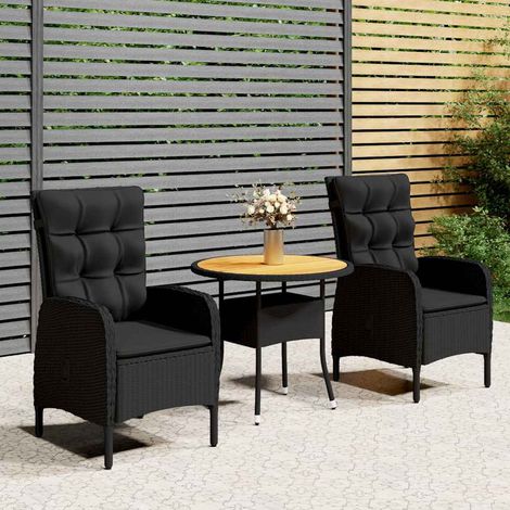 Ensemble Table + 2 chaises de bistro - Table à manger avec Chaises Résine tressée Noir BV255036 - BonneVie (1/5)