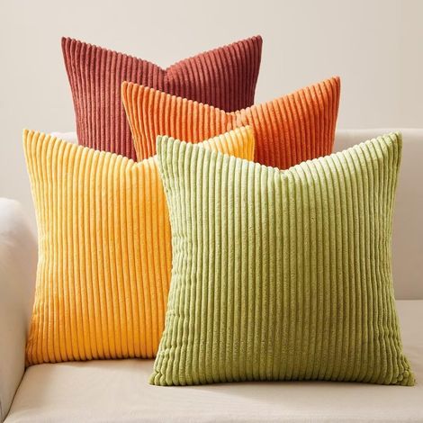 Set of 4 Cushion Covers, Corduroy 50x50cm, Autumn Gradient Design, Living Room/Bedroom Decoration (1/5)