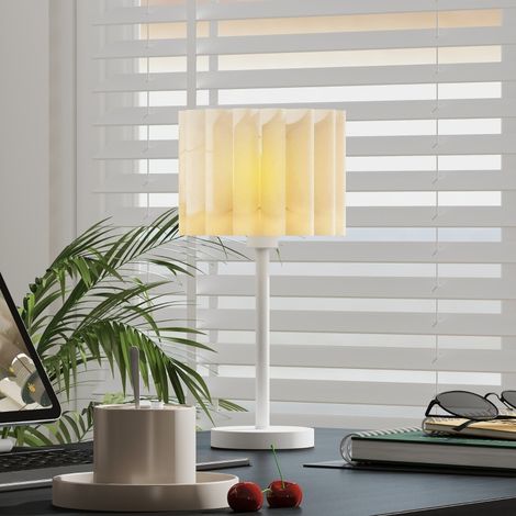 Lampe de table abat-jour à ondes douille E27 interrupteur bouton,éclairage déco pour salon et salle de jeux couleur blanche.