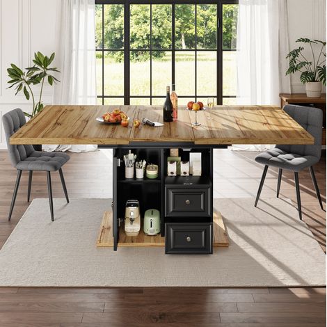 Tavolo da pranzo allungabile 110-140x80x75 cm colore legno naturale in MDF e metallo con contenitore (1/4)