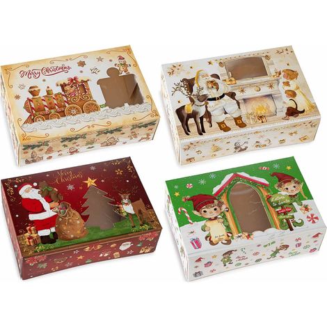 Scatole di Natale in carta con stampa a tema e finestra trasparente, set da 20 pezzi, cm 22,5 x 15,5 x 7 H