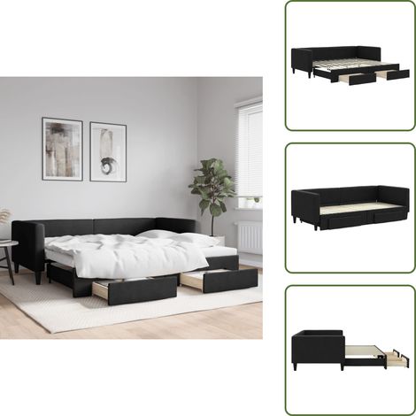 Doppelbett - vidaXL Tagesbett Ausziehbar mit Schubladen Schwarz 90x200 cm Stoff - Schubladenbett (1/5)
