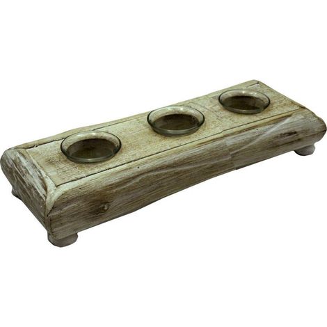 Bougeoir en bois blanchi 3p cm35x12h7 (1/2)