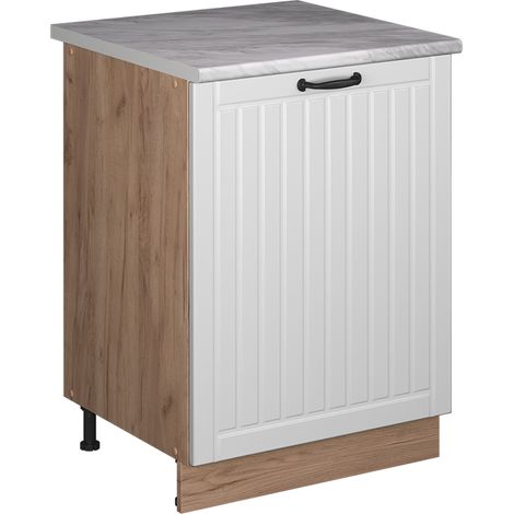 Mobiletto base cucina Fame-Line, Bianco rustico/Rovere dorato, 60 cm 1 anta con piano di lavoro, Vicco (1/5)