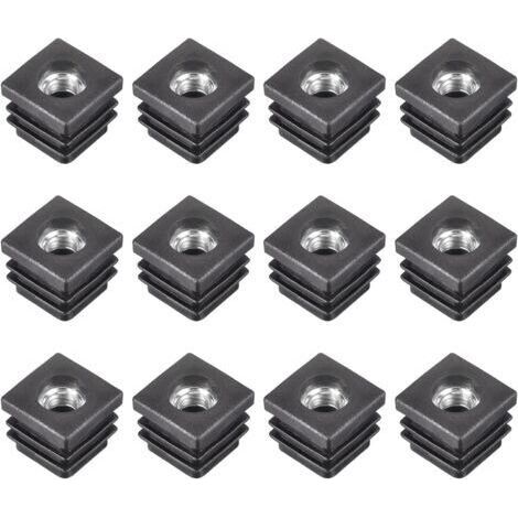 12Pcs Inserts pour Carré Tubes avec M8 Fil, for 0.79"x0.79" OD Carré Tube, Carré Noir Plastique Bouchon Roulette Insert Chaise Embouts Meuble Pieds (1/5)