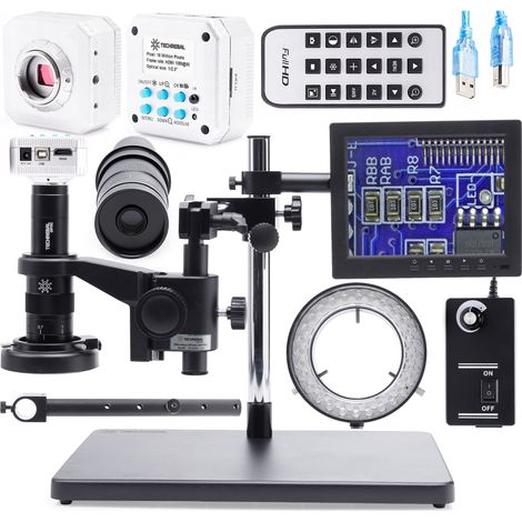 Microscopio digitale 10A-solo + Illuminazione LED regolabile 60X + Telecamera + "Silver jet" + Display da 8 pollici + Braccio 10A