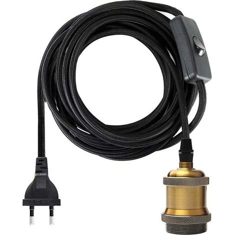 Douille E27 avec Interrupteur, Fil électrique en Tissu de Câble de 1.2 mètres pour Douille Ampoule/ Edison retro Suspension et lustre Luminair/ Lampe Créative, Adaptateur de Lampe Vintage Laiton (1/5)