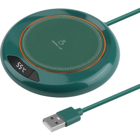Chauffe-tasses à café de bureau, affichage LED, alimentation USB, commande tactile intelligente, convient pour le café, le thé et le lait (vert).