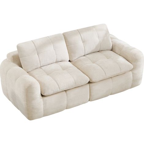 2-Sitzer Modulsofa aus Chenille, Tiefe Sitzfläche mit Ergonomischer Rückenlehne, Beige 194 x 97 x 68 cm (1/5)