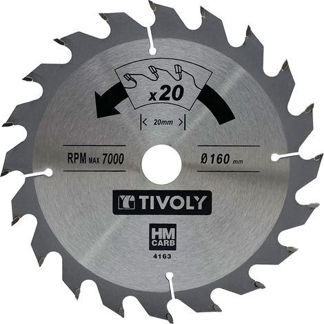 Tivoly • Lama per sega circolare • Ø160mm • 20 denti in metallo duro • Per tagliare legno duro • Per tagliare legno laminato (1/3)
