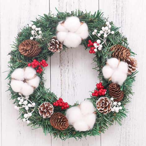 Guirlande De Noël - Couronne Décorative Pour Porte D'Entrée Et Fenêtres Extérieures - Avec Boules Rouges Et Nœud Papillon - 30 Cm - Vert (1/5)