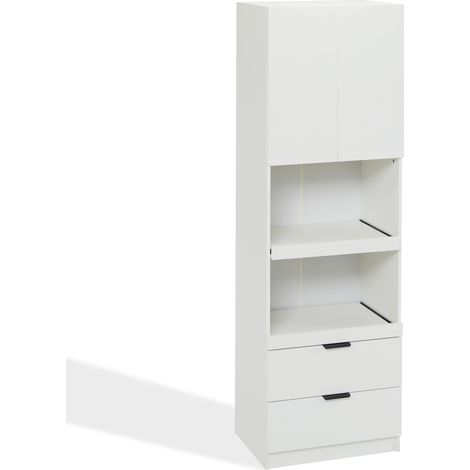 Hoher Küchenschrank in Weiß 200 cm mit 2 Türen, 2 Schubladen und offenen Fächern (1/5)