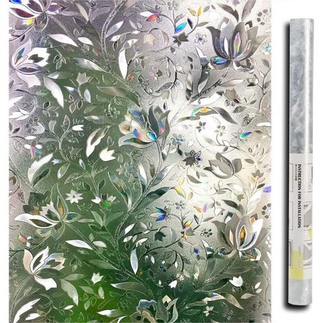3D Film pour Fenêtre Film Electrostatique Protége Intimité Anti-UV Décoratif Film Vitre Anti Regard Motif Tulipes Fleurs 60×200cm (1/5)