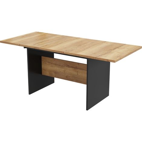 Table à manger extensible 140/18080cm, pour 4 à 6 personnes, table à manger rectangulaire à veinage bois, naturelle, au style minimaliste (1/5)