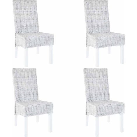 Esszimmerstühle 4 Stk. Weiß Kubu Rattan und Mangoholz