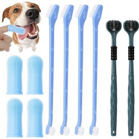 10Pcs Brosses à Dent pour Chien, Triple de Doubles Tête, Doigts, Kit de Nettoyage Dentaire pour Pet,Élimine la Plaque Dentaire,Chien Accessoires,pour Petits, Moyens et Grands (1/5)