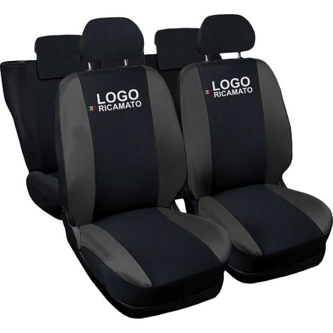 Lupex shop - Coprisedili Auto Compatibili per Clio, Made In Italy, set anteriori e posteriori, copri poggiatesta incluso, tessuto poliestere, Nero - Grigio Scuro (1/4)