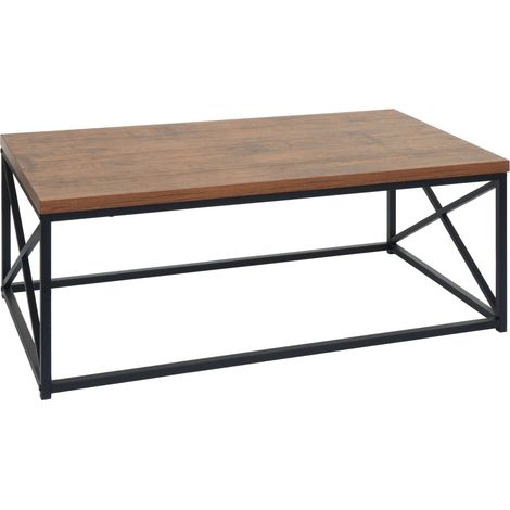 Mesa de centro HHG-125, mesa de salón mesa auxiliar mesa de sofá, estructura metálica 3D 44x110x60cm, aspecto roble salvaje