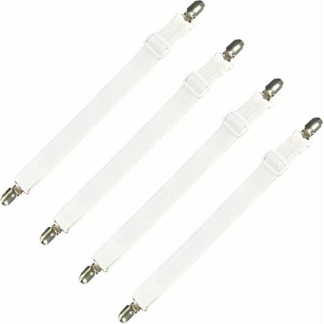 Set of 4 bedding accessories adjustable sheet tensioner elastic strap fixing, for bed sheet, sofa, ironing cover - 30cm to 120cm, white