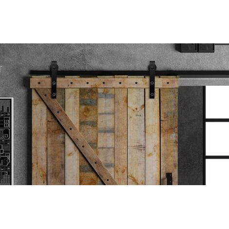 Wolketon Porte Coulissante  Système de porte coulissante Kit de Rail Porte de Grange/Coulissante perçage pour porte épaisseur 35-45 mm largeur 183cm (1/4)