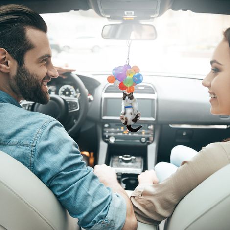 Ornements suspendus pour voiture en forme de chat avec pendentif ballon coloré, décoration intérieure pour voiture (1/5)