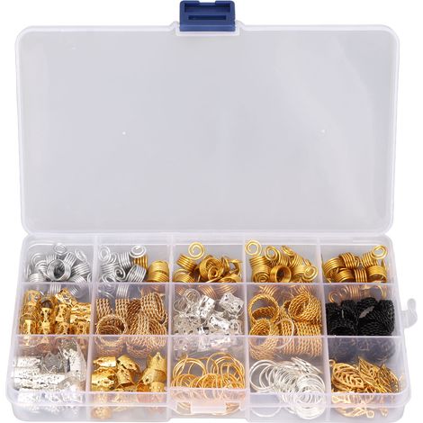 Set de perles à dreadlocks en alliage, bijoux de coiffure pour tresses, anneaux pendentifs décoratifs, accessoires cheveux pour fête. (1/5)