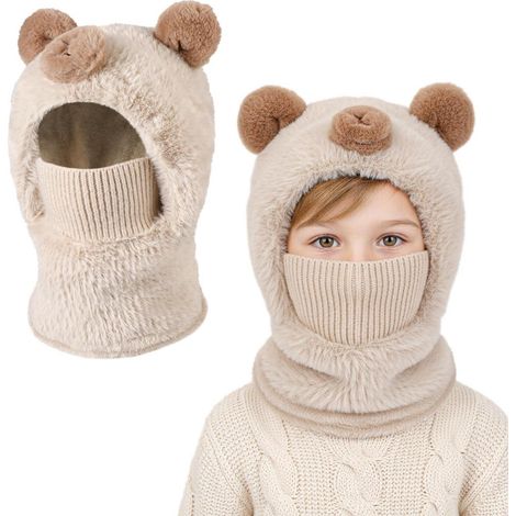 Kinder Sturmhaube mit Bärenohren 4-12 Jahre, winddicht, warm, beige (1/5)