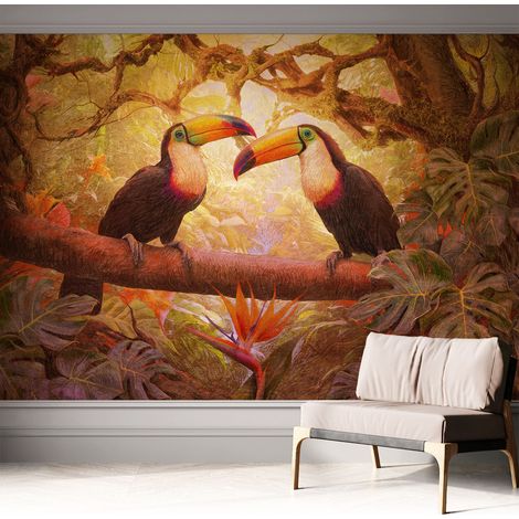 Papier peint autocollant adhésif avec imprimé motifs uniques apparence moderne Toucans colorés 312x219 cm (1/5)