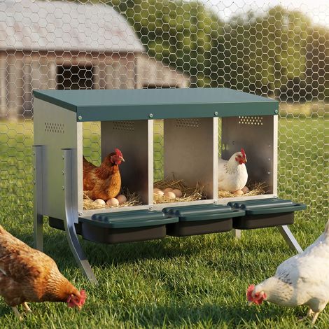 Nid de ponte pour poules, nid roulé avec trous d'aération, 3 compartiments, pour 3 poules, 84 x 55 x 61 cm, argenté (1/5)