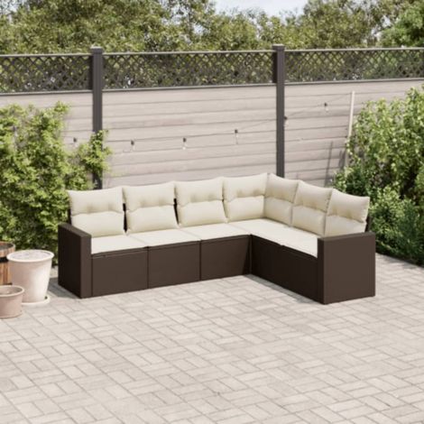 vidaXL 6 Piece Garden Sofa Set with Cushions Brown Poly Rattan (1/3)