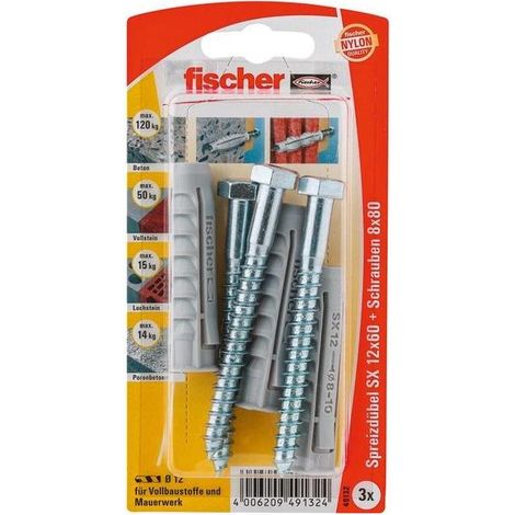 Fischer 3x  Taco SX  12x60 S  con tornillo  - 49132  Descontinuado