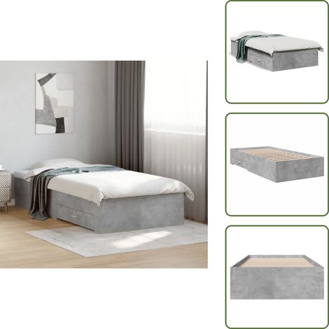 Bettgestell mit Schubladen Betongrau 100x200 cm Holzwerkstoff - Bettesrahmen - Holzbett - Doppelbett - Bettkasten - Bettwäsche (1/5)