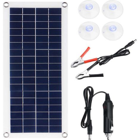 Cargador de batería con panel solar de 20 W, kit de carga y mantenimiento portátil para paneles solares para coche, motocicleta y autocaravana -Crezuo