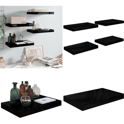 Schweberegale 4 Stk. Hochglanz-Schwarz 40x23x3,8 cm MDF - Schweberegale - Wandregale - Schwarz - Waben-MDF - Metall - Home & Living (1/5)
