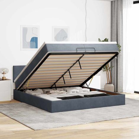 Ottoman-Bett mit Matratze Dunkelgrau 200x200 cm Samt (1/5)