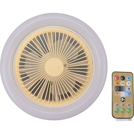 Ortviai Ventilateur de plafond LED E27 30 W avec télécommande, 3 vitesses, 3 couleurs, silencieux, 26 cm, jaune (1/5)
