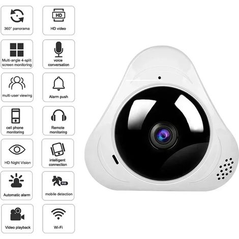 (Carte non incluse) Caméra panoramique WiFi fisheye 360°, protection de sécurité, maison intelligente. (1/5)