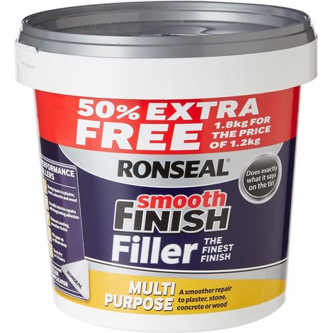 Ronseal 36546 Smooth Finish Multipurpose Wall Filler Ready Mixed 1.2kg +50% RSLMPRMF12VP (1/3)