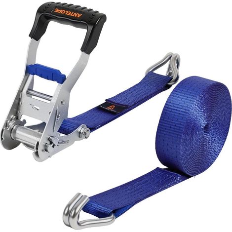 Sangles d'arrimage avec cliquet 8m x 50mm, charge lourde 5T, crochet J, DIN EN 12195-2