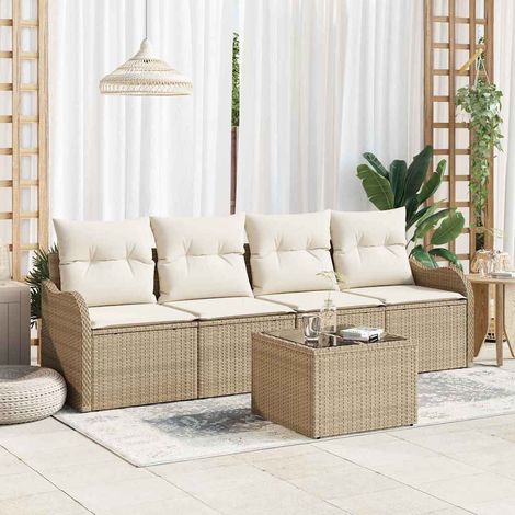 vidaXL Gartensofa-set Beige Poly-Rattan (1/5)