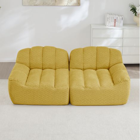 Divano modulare 2 posti 210x104x79 cm giallo, senza montaggio, tessuto peluche, MEUBLIV (1/5)