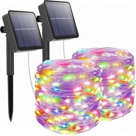 [Confezione da 2] Luci a stringa solari da esterno, 12 m, 100 LED, impermeabili, con 8 modalità, luci decorative per giardino, patio, cortile, Natale, feste, multicolore, Halloween (1/4)