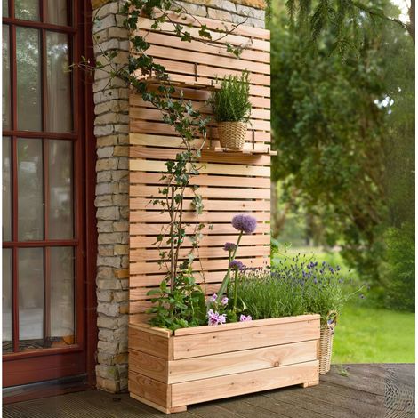 Garden Planter Larix Larch with Trellis - L89 x W43 x H173 cm